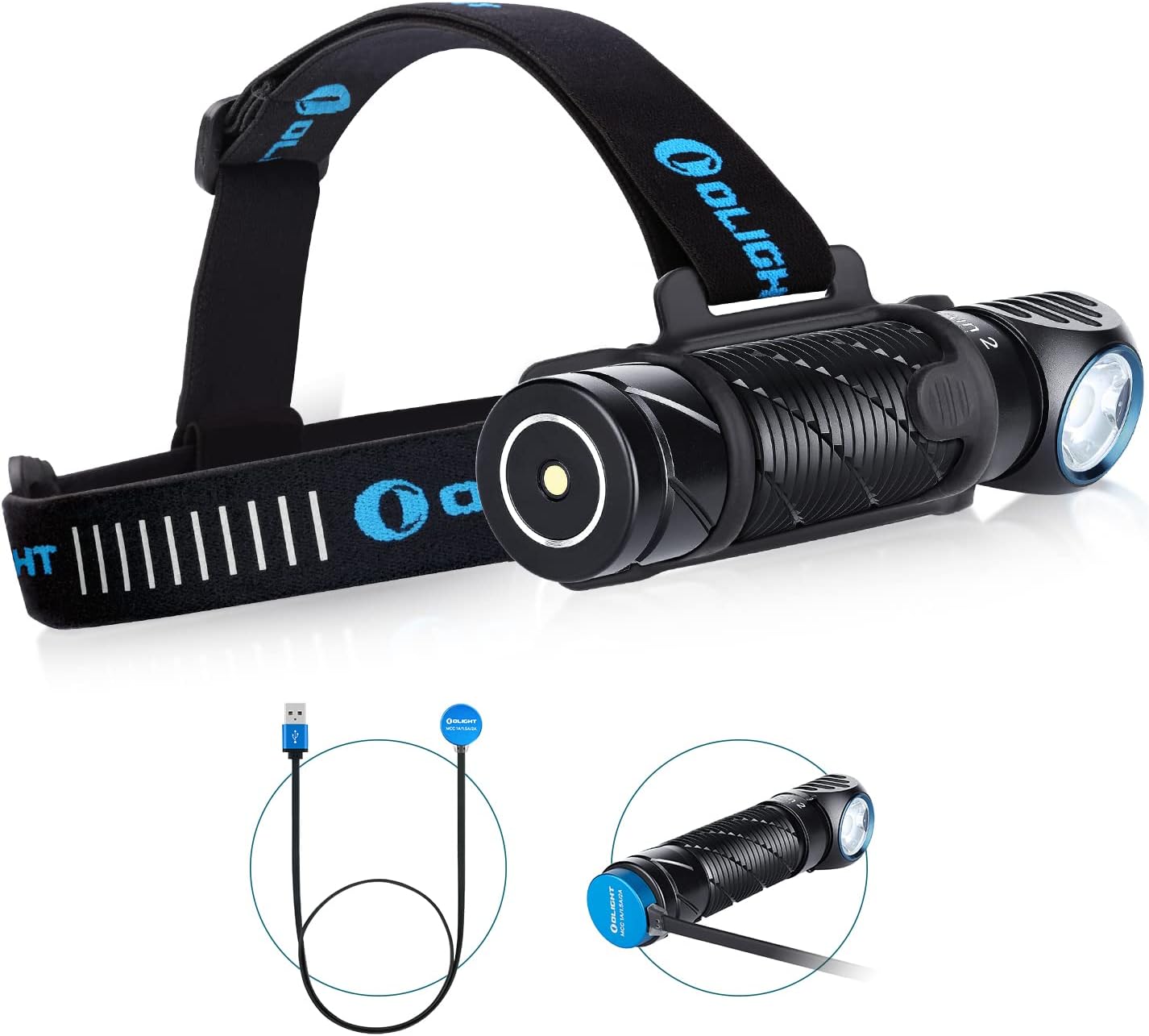 Perun 2 Headlamp with 2500 Lumens, 166 m Light Range, USB Rechargeable LED Torch, 5 Modes Head Torch with Timer Function, Adapted Battery for Running, Jogging, Fishing, Camping, Black