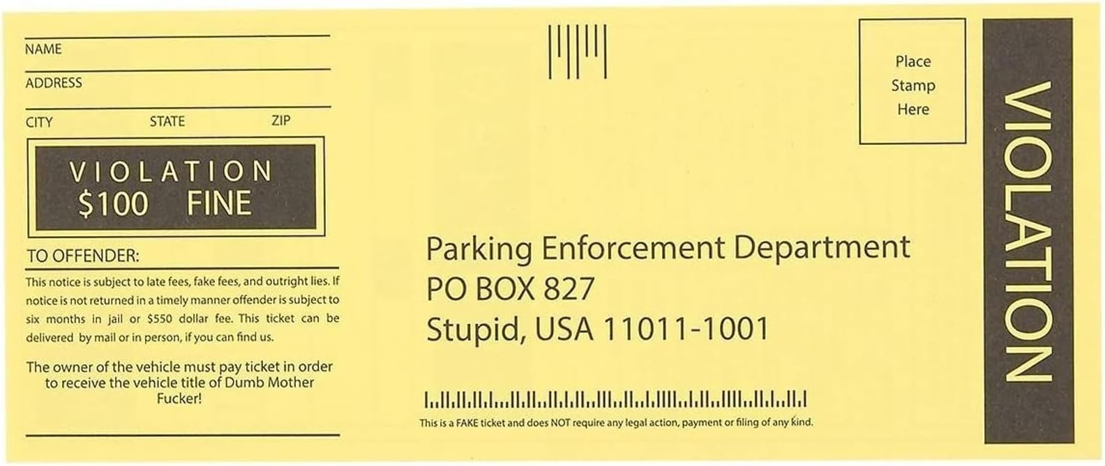 Blue Panda 100 Sheets Fake Parking Tickets - Parking Violation Tickets for Parties & Favors - 6 x 2.5 in Violation Notice Prop