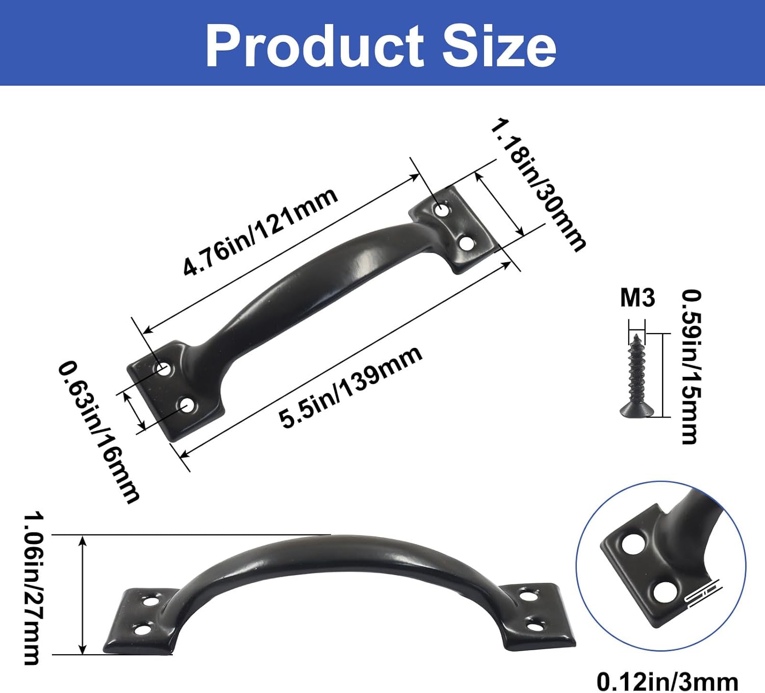 Zorfeter 4 PCS 6 Inch Metal Door Handles, Rustic Bow Handle Large Door Pulls, Durable Cabinet Handles for Furniture Cabinets Kitchen Drawer Dresser/Gate(Black)
