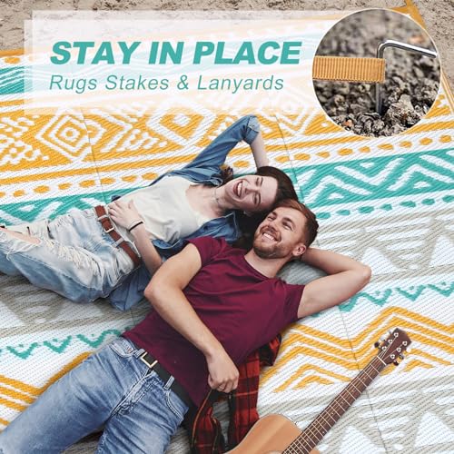 Image of Lahome Waterproof Outdoor Rug 6x9, Reversible Outdoor Plastic Straw Rug