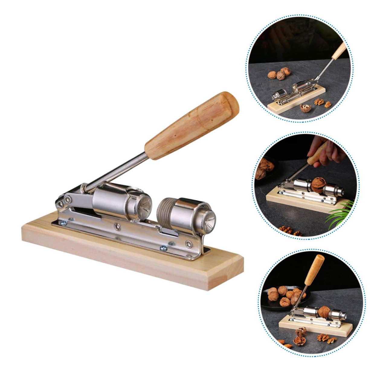 Casse-Noix Mécanique Léger et Portable en Acier Inoxydable Poignée en Bois pour Casser Toutes Sortes de Noix Cuisine