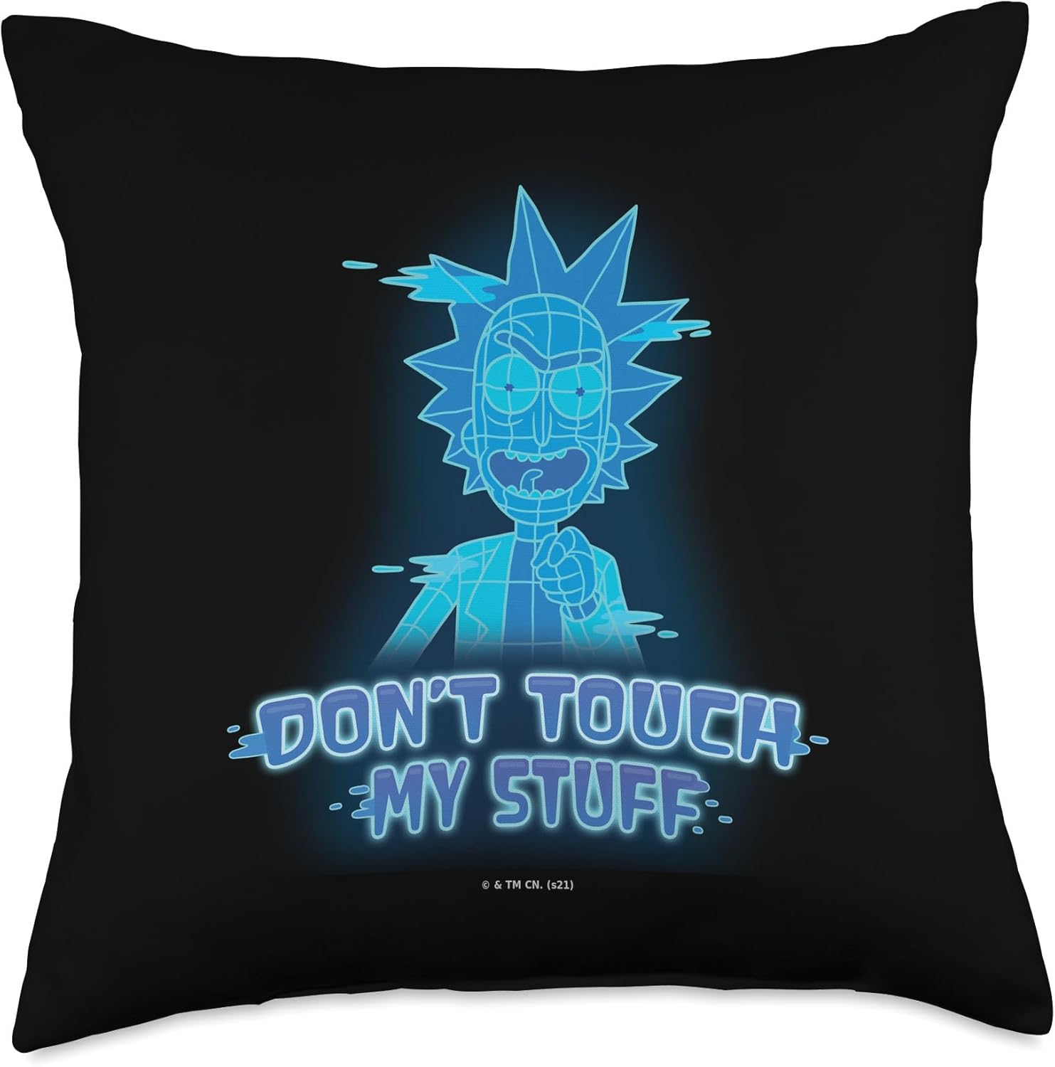Rick and Morty Rick says Don't Touch My Stuff Throw Pillow