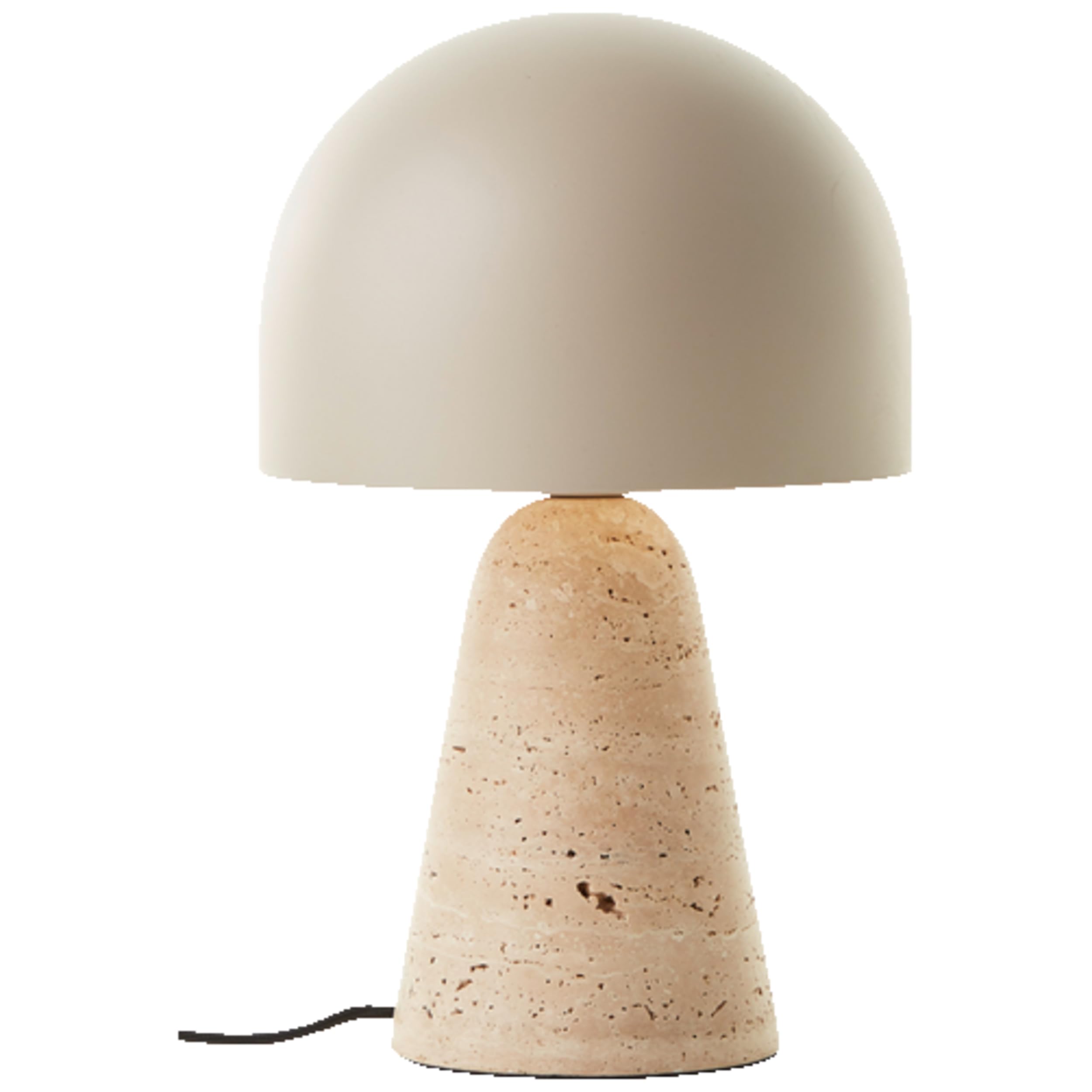 Lightbox Pilz-Tischlampe - Tischleuchte mit Sockel aus Travertin-Stein - Lampe für Wohnzimmer, Schlafzimmer & Fensterbank - exkl. E14 LED