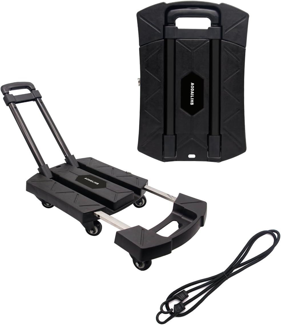 AODAILIHB Portable Folding Luggage Cart 360ยฐ Rotate Wheels Load 440 pounds (Black)