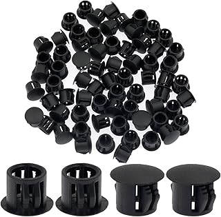 Suiwotin 60PCS 10mm (3/8") Black Hole Plugs Plastic Flush Type Hole Plugs Snap in Locking Hole Tube, Furniture Fencing Post Pipe Insert End Caps (Black)