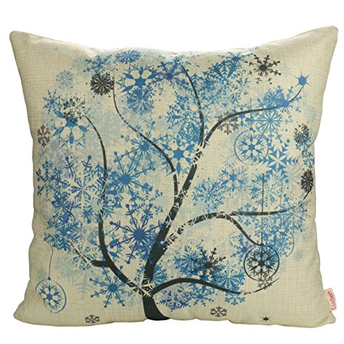 Luxbon - Winter ICY Snowflake Tree Cotton Linen Sofa Chair Seat Throw Pillow Case Cushion Cover 18 x 18/45X45CM Insert Not Included