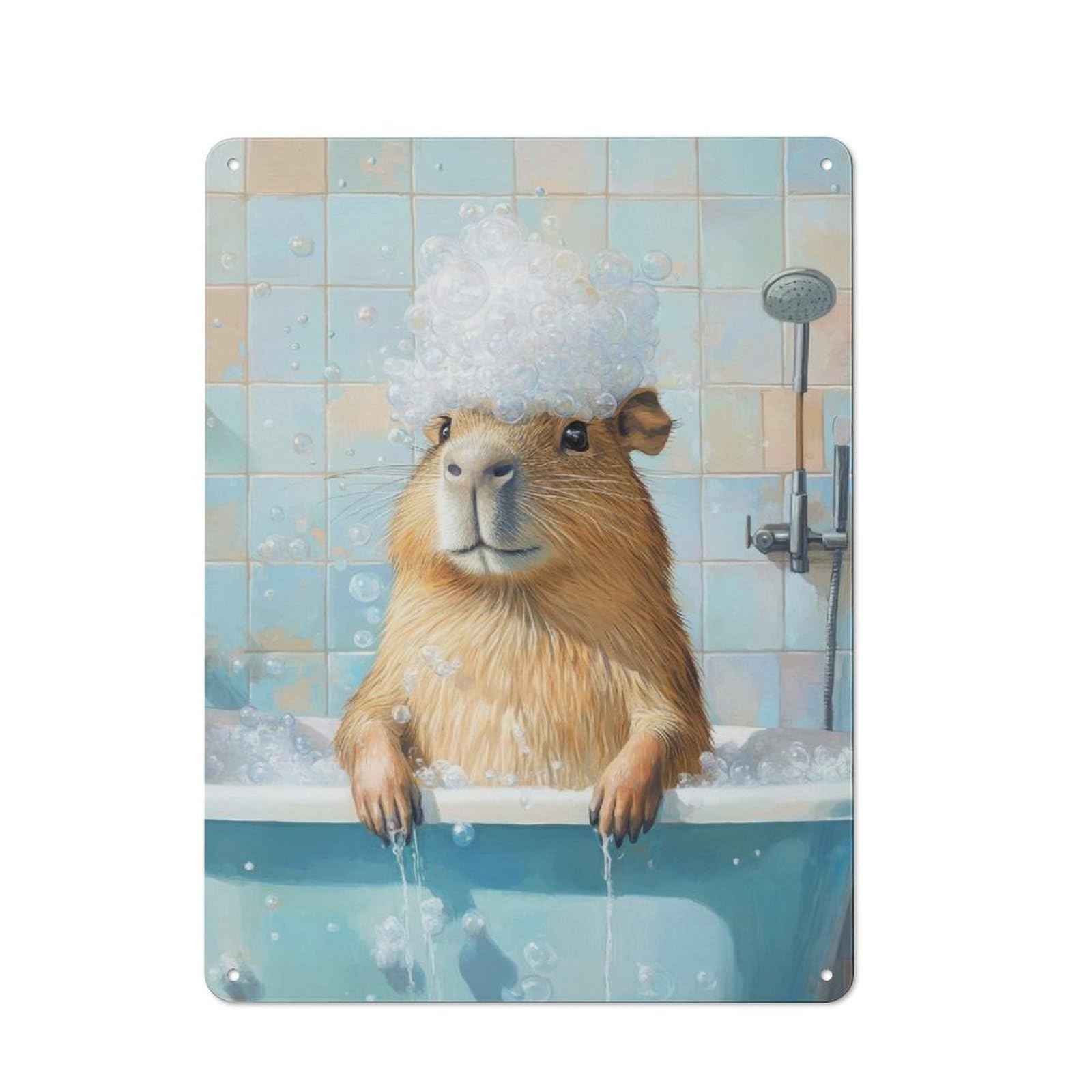 Junmoney Style-14 Capybara Bath Time Rustic Tin Wall Plaque 40X30cm For Hobby Room Or Studio, A Christmas Gift For People Styling Hobby Room And Studio