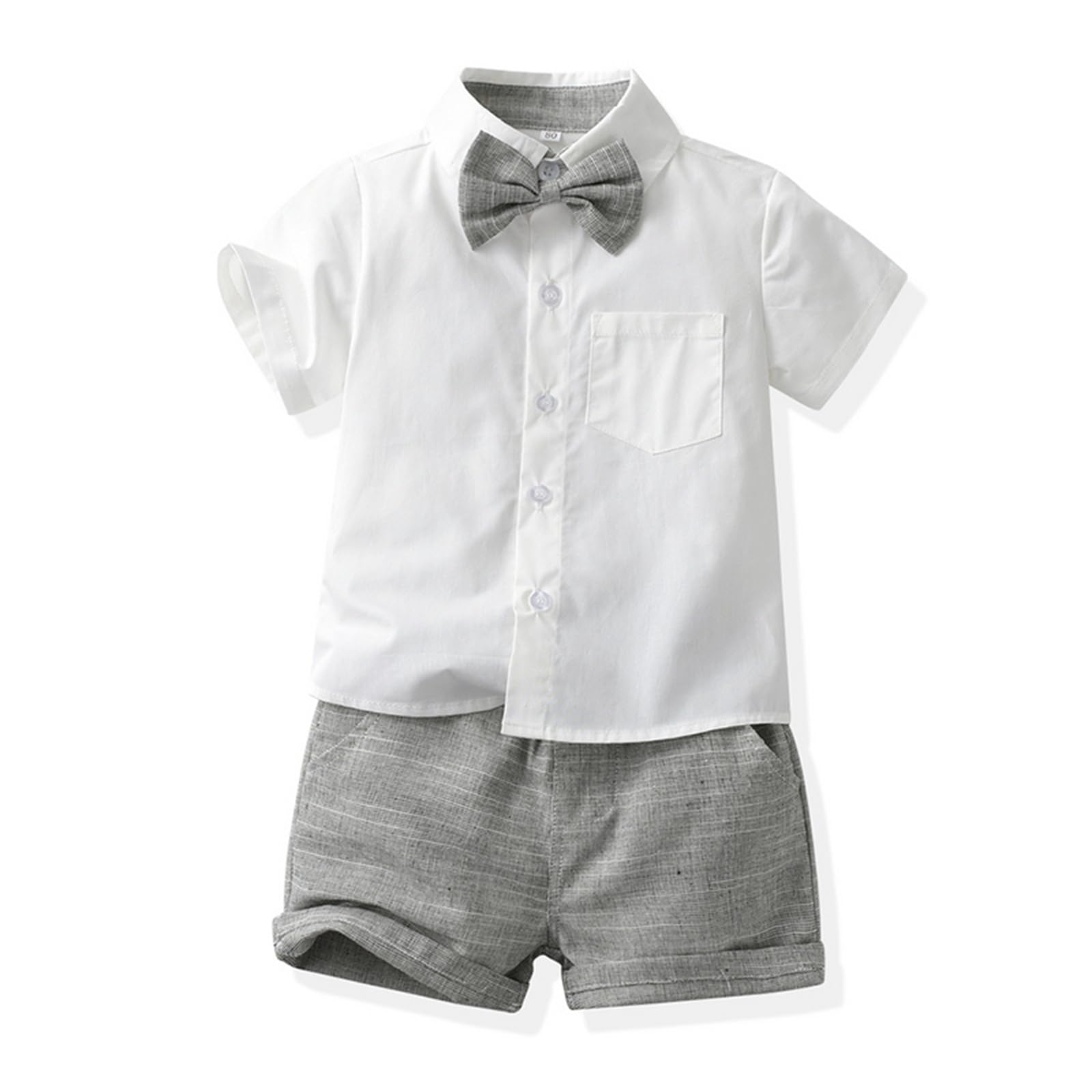 Niño Trajes de Caballero de Verano Niño Camisa de Manga Corta con Pajarita Tirantes Pantalones Cortos Traje 1-8 Años
