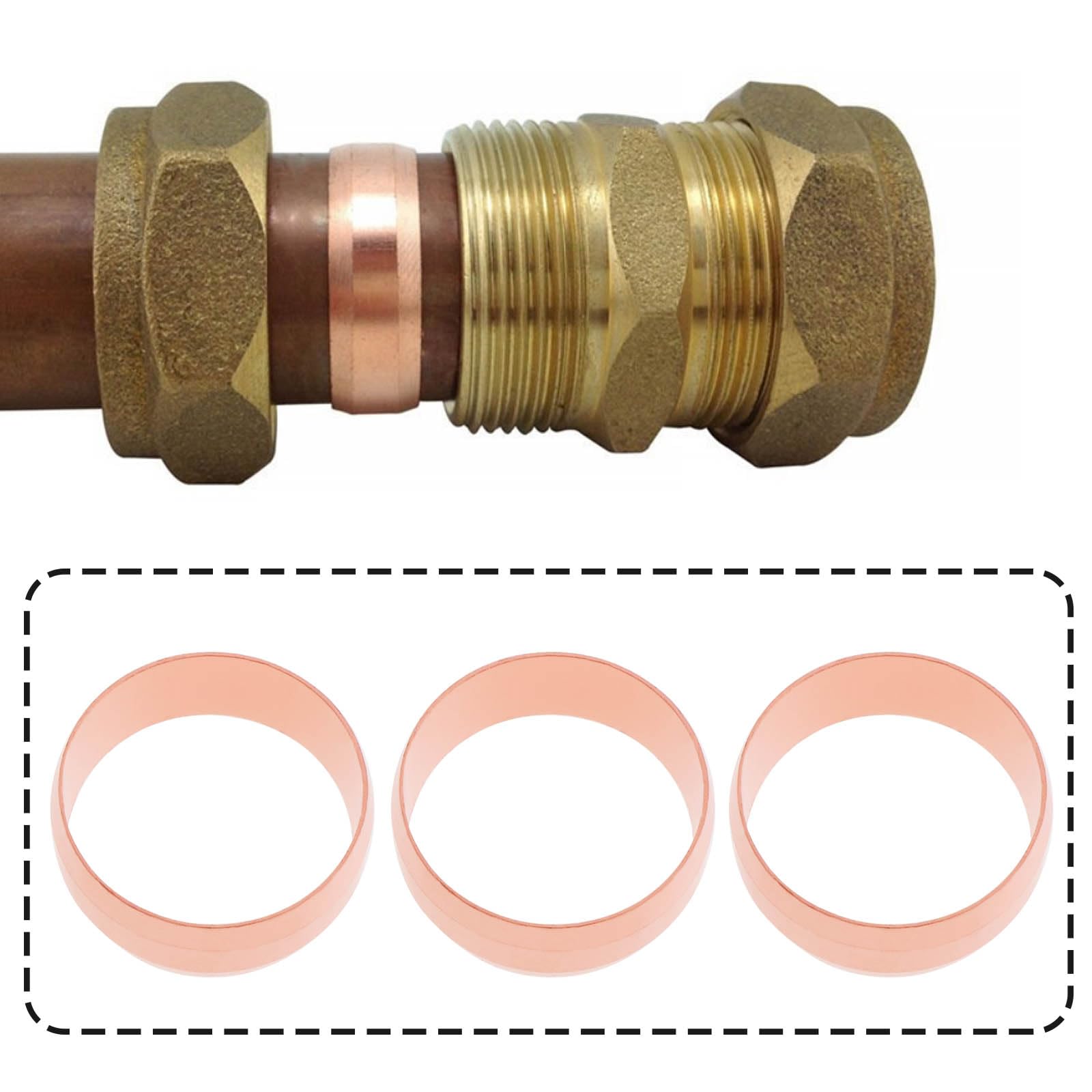 EMSea 10pcs 15mm Copper Compression Olives Compression Sleeves Ferrules Suitable Copper Ferrule Compression Fitting for 15mm Pipework - Image 2