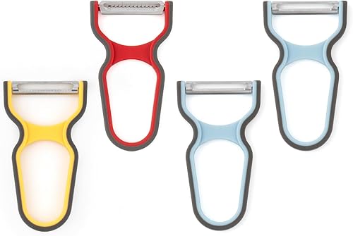 Juego de pelador de 4 piezas con peladores rectos, dentados y julianos para frutas, verduras y trituración, acero inoxidable 304