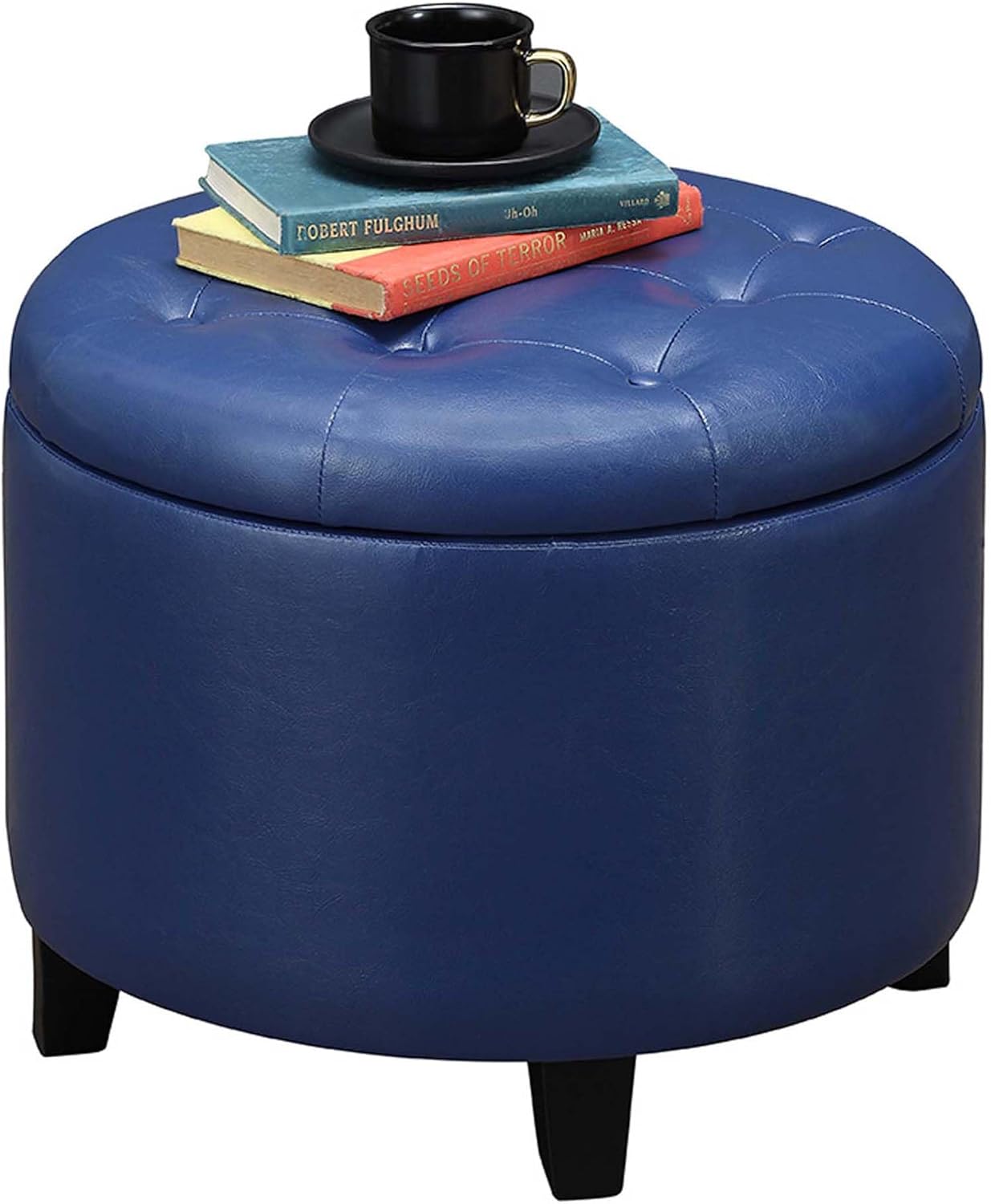Convenience Concepts Designs4Comfort Storage Ottoman, Blue Faux Leather