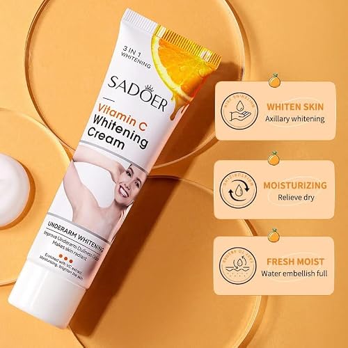 Skin Whitening Cream Dark Spot Remover for Intimate Areas and Bikini Area, Vitamin C Lightening Serum for Underarm, Neck, Armpit, Elbow, Inner Thigh and Knees (1.8 FL.Oz)