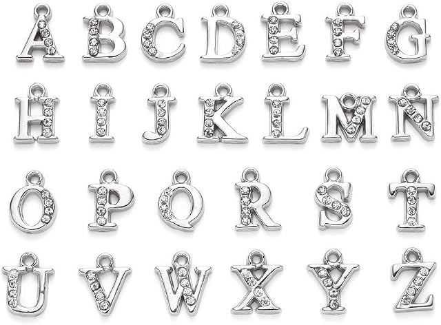 Rhinestone 26 Alphabet Letters Charms Pendant Metal Alphabet Charms for Necklace Bracelet Jewelry Making DIY Craft Supplies
