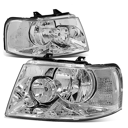 Pair of OE Style Chrome Housing Clear Corner Headlight Lamps Compatible with Ford Expedition U222 03-06
