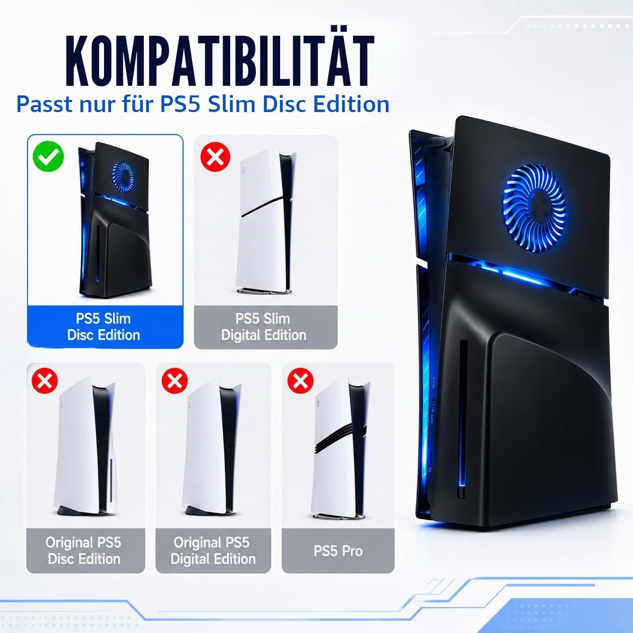 LED-Frontplatte für PS5 Slim Disc Edition, Seitenschalenplatten, PlayStation 5, schlanke Konsolenabdeckung mit RGB-Beleuchtung, individuelles Design, kratzfest, Staubschutz, Ersatzschale
