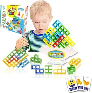Tetra Tower Balance Toy, 64 Piece Tetra Tower Balance Game Stacking Game Toys for Kids and Adults, Russian Building Block Tetris Tower Balance Game, Stacking Blocks Puzzle (64 PCS)