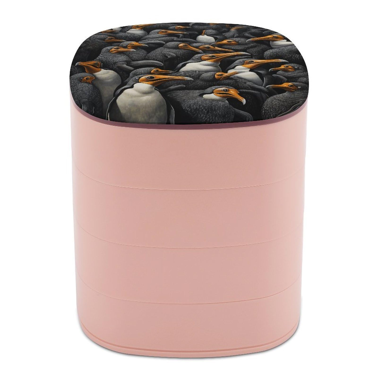 Btcowzrv Women's Style A Group Of Penguins Jewelry Organizer With Mirror, 4-Layer Rotating Jewelry Box For Ring Earring Necklaces Bracelets Hair Accessories, Gift For