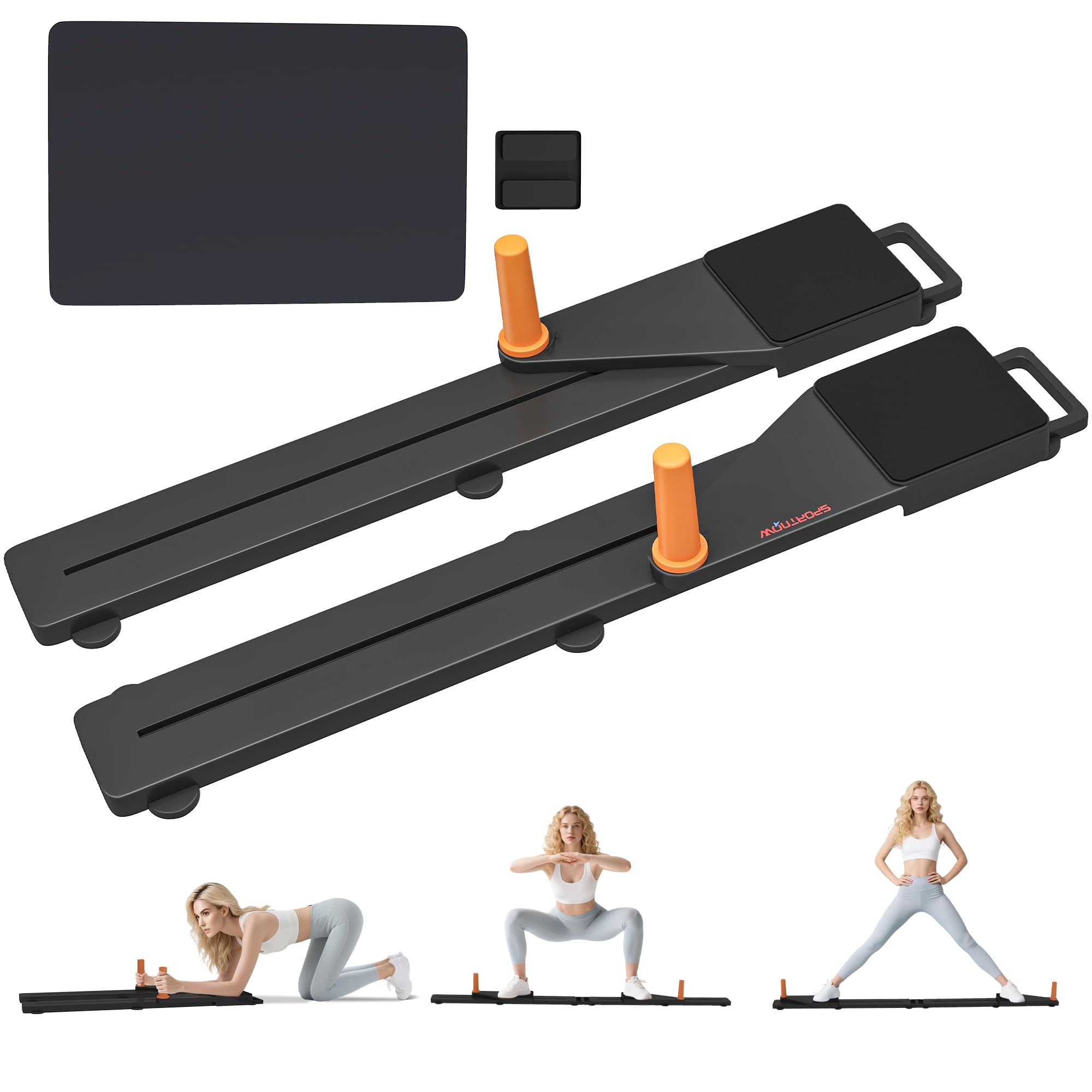 SPORTNOW Liegestützbrett 2er Set, tragbares Liegestützbrett mit zwei Gleitschienen, Knieschützer, Liegestützständer Pilates Reformer Maschine für Home Gym, multifunktionales Trainingsgerät für Männer