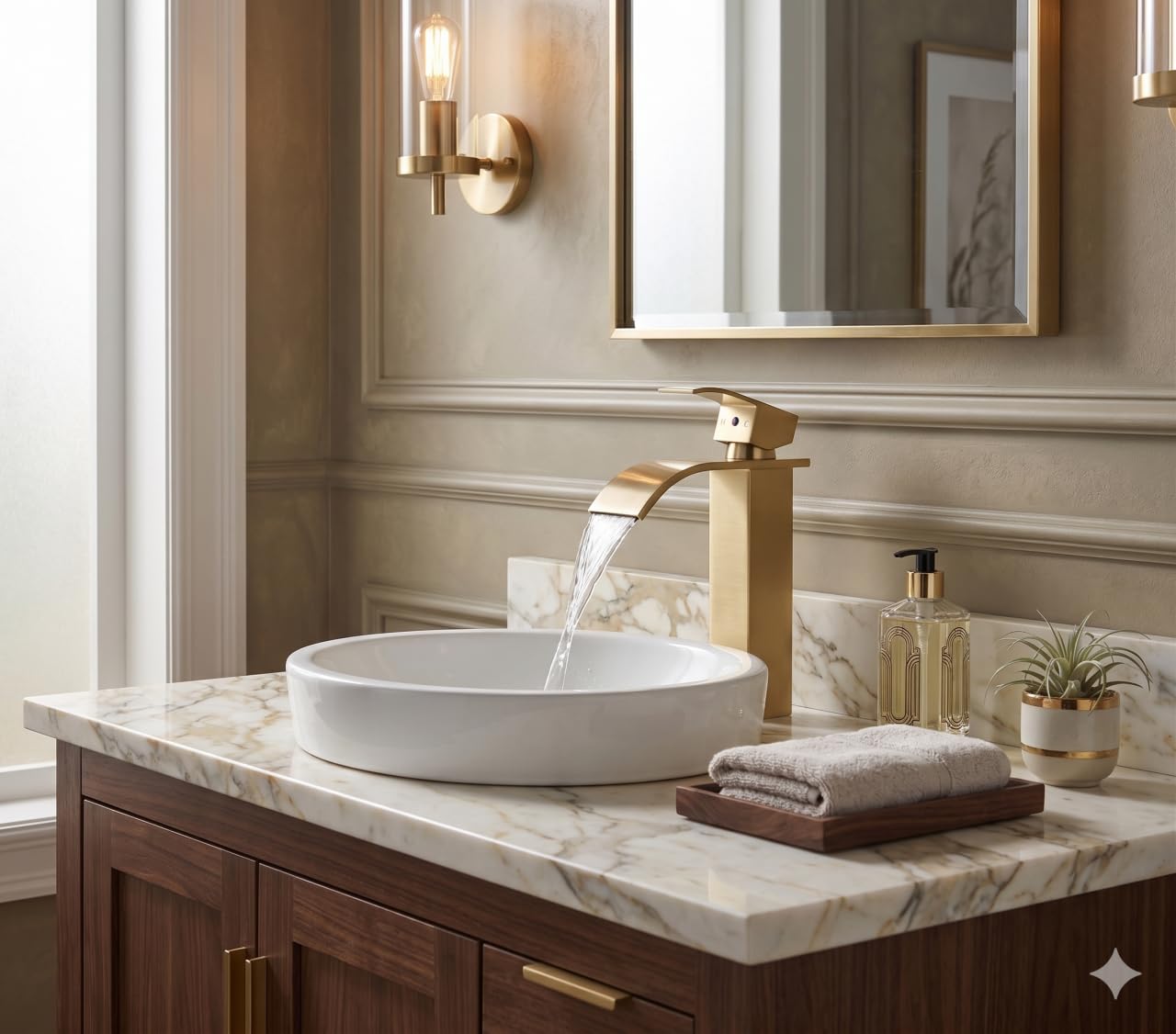 Grifo de lavabo imiiHO 007 (Chrome Gold), acero inoxidable 304, grifo de agua fría y caliente, grifo lleno de agua