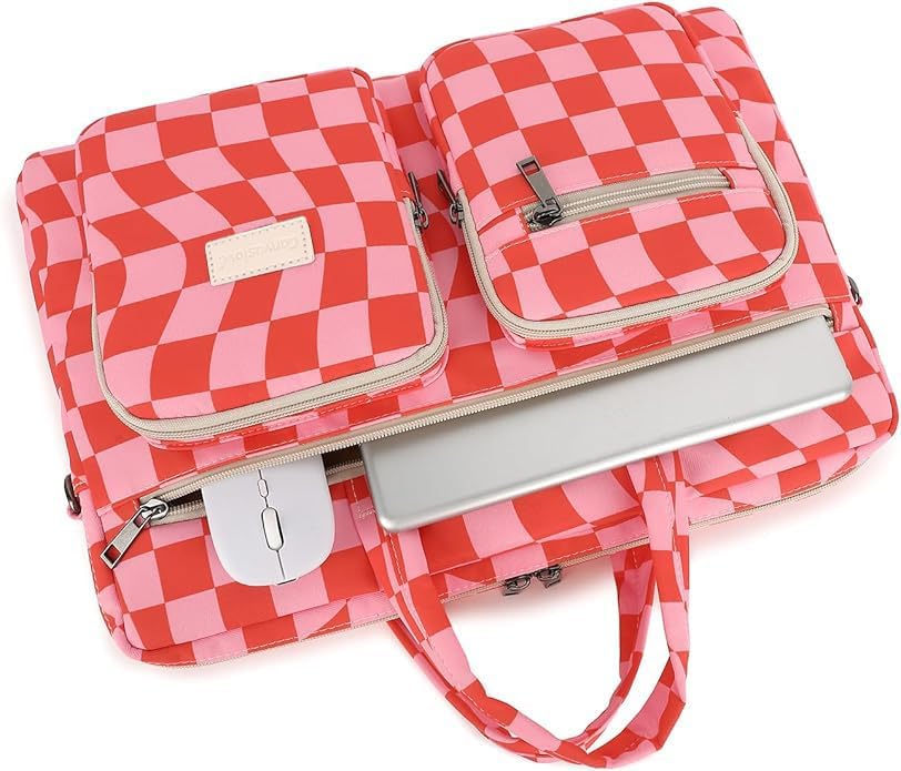 Canvaslove Muti-Pockets Laptop Briefcase Shoulder Bag Case,Rebound Bubble Cushioned Fits 15.6 inch-16 inch Laptop (Checkered) - Image 2