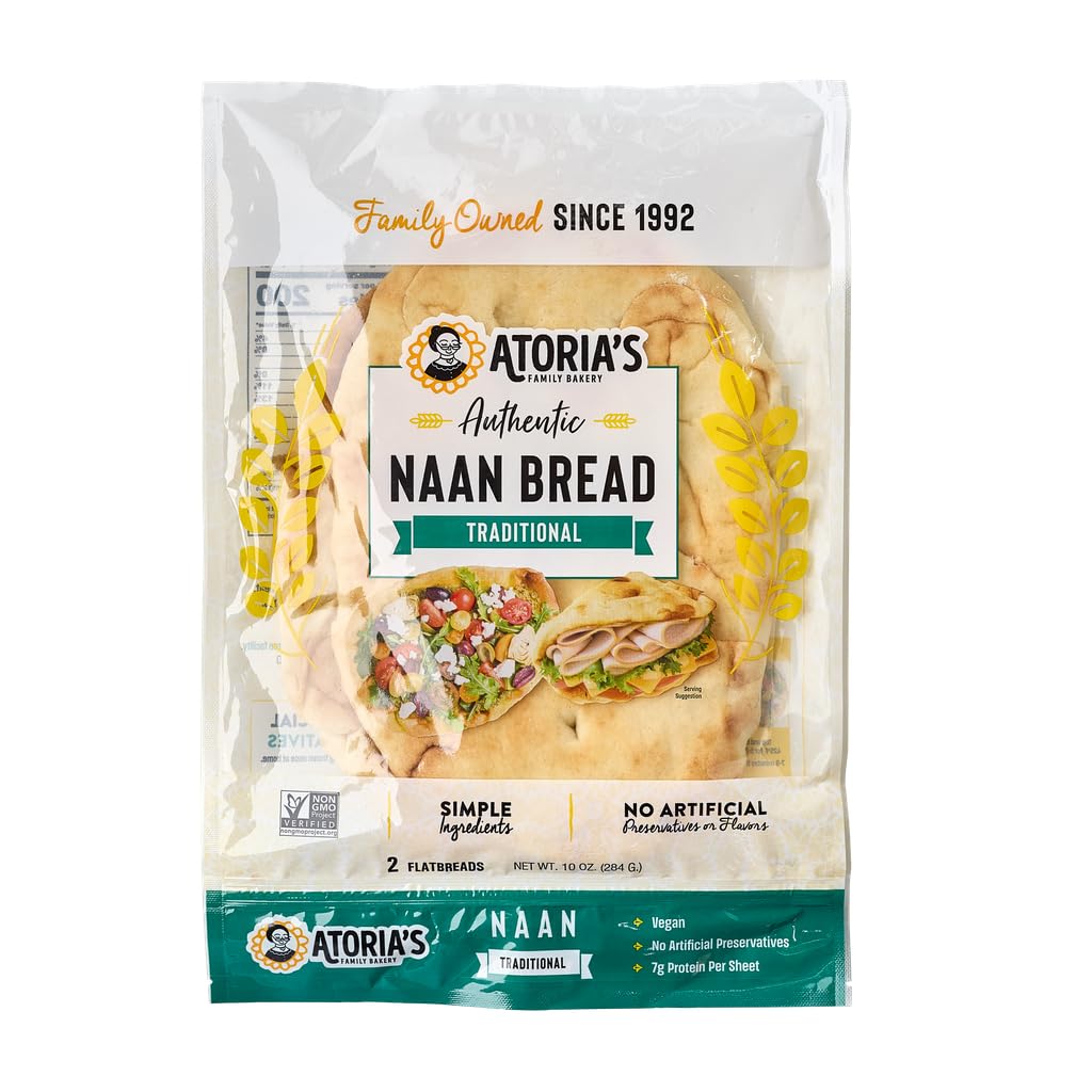 Atoria's Family Bakery Traditional Naan Flatbread 8 Pack | 16 Individual Naans | Fresh Baked, All Natural, GMO Free and No Artificial Preservatives or Flavors 8-Packs of 2 Sheets (16 Sheets)