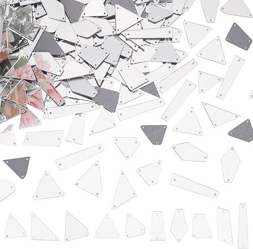 PH PandaHall 180 piezas de 10 estilos de espejos para coser en la parte trasera plana, piedra acrílica para coser irregular, cuentas sueltas de