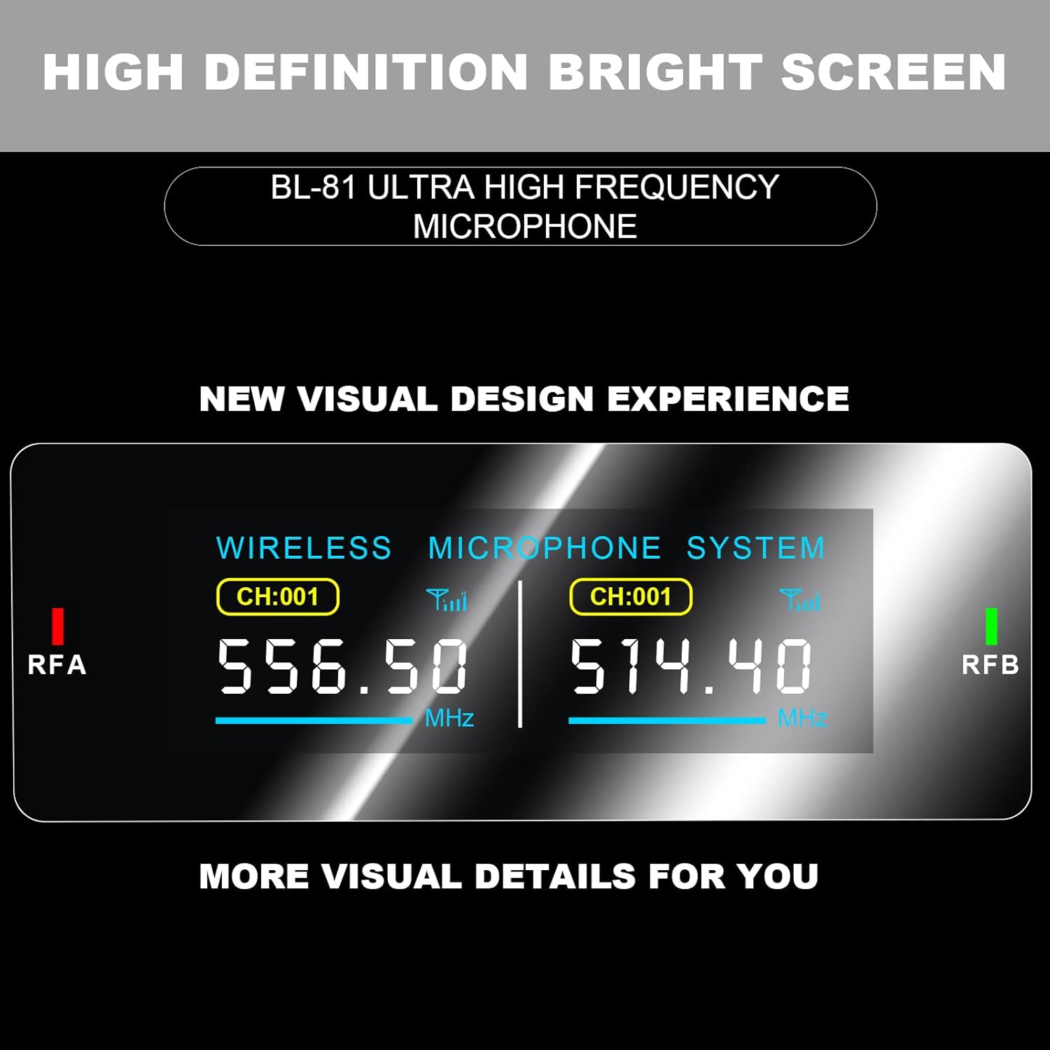 UHF Wireless Microphone System with Two Channels, Perfect for Karaoke, Meetings, Parties, Church, DJs, and Weddings - Frequency Range: 514.60mhz-556.5mhz (BL-81)