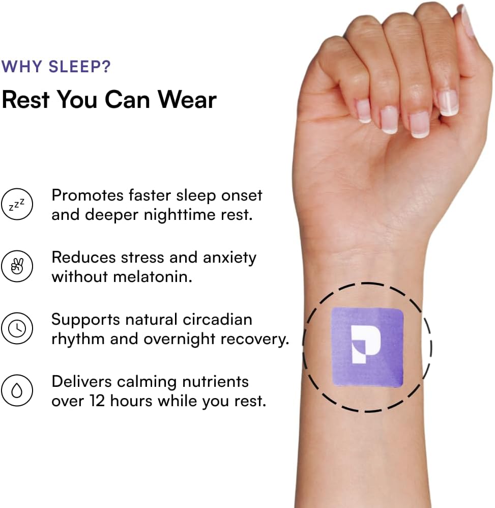 Pure Patch Sleep Patch – Plant-Based Vegan Topical Patch – Magnesium Glycinate – GABA – L-Theanine – Apigenin – Non-Ingestible – Water-Resistant – Gentle on Skin – Gluten Free – Made in USA –30Patches