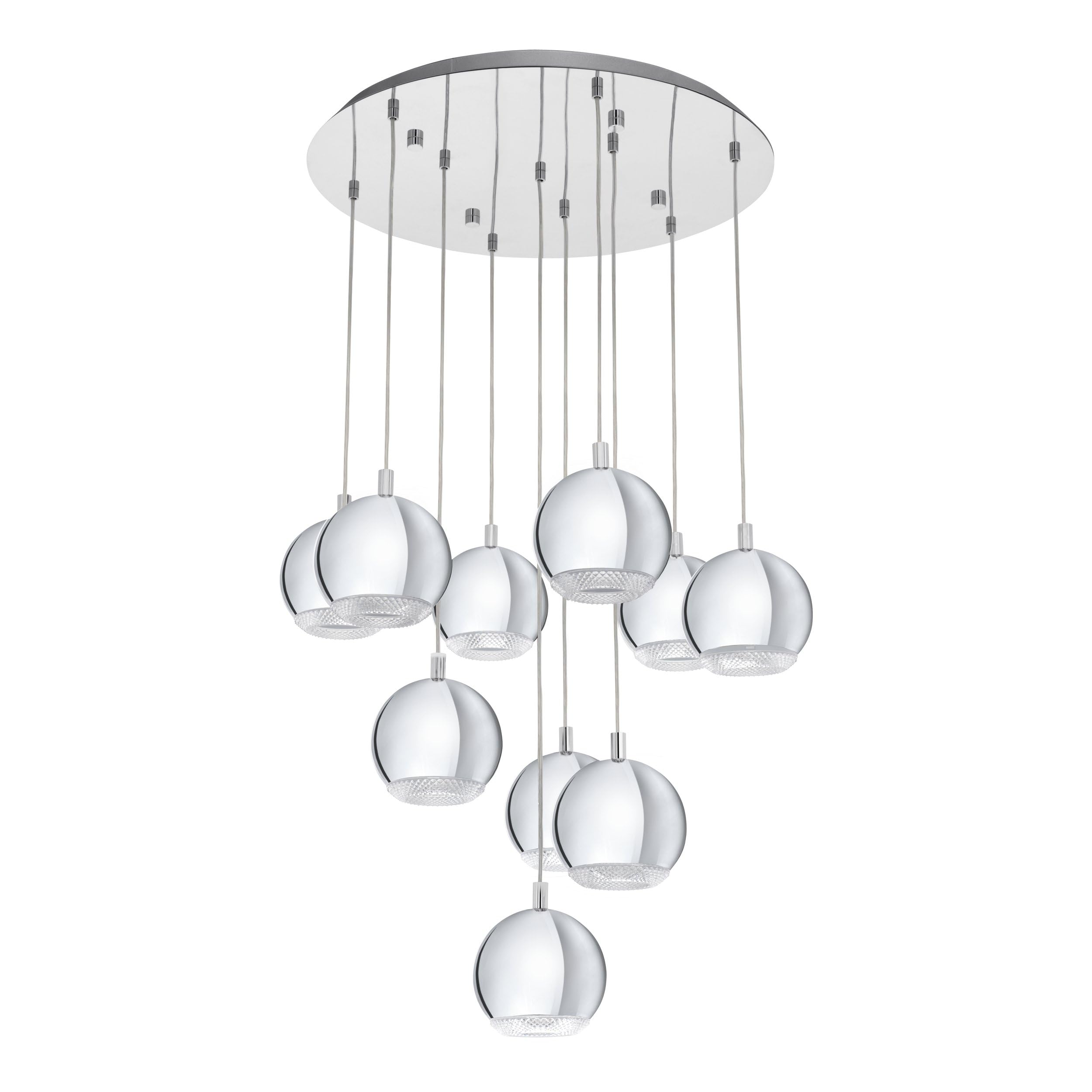 Eglo Pendant Light Conessa, 10-Flame Hanging Lamp, Suspension Lamp Made of Metal and Plastic, Dining Table Light in Chrome, Clear, Hanging Living Room Lamp with GU10 Socket, Ø 58 cm