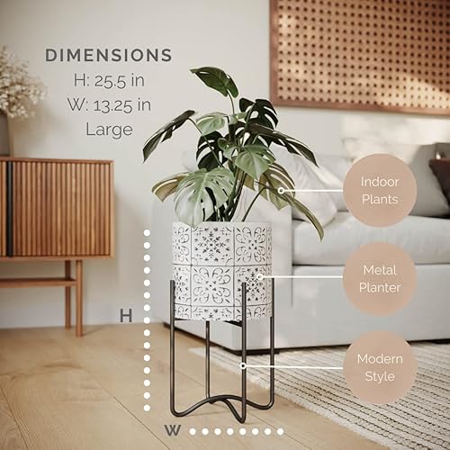 Miniatura 10 de EverNest Tristan - Maceta neutra de diseño bohemio blanco y negro con soporte Ambrose, macetas SelectBase para plantas de interior, estilo