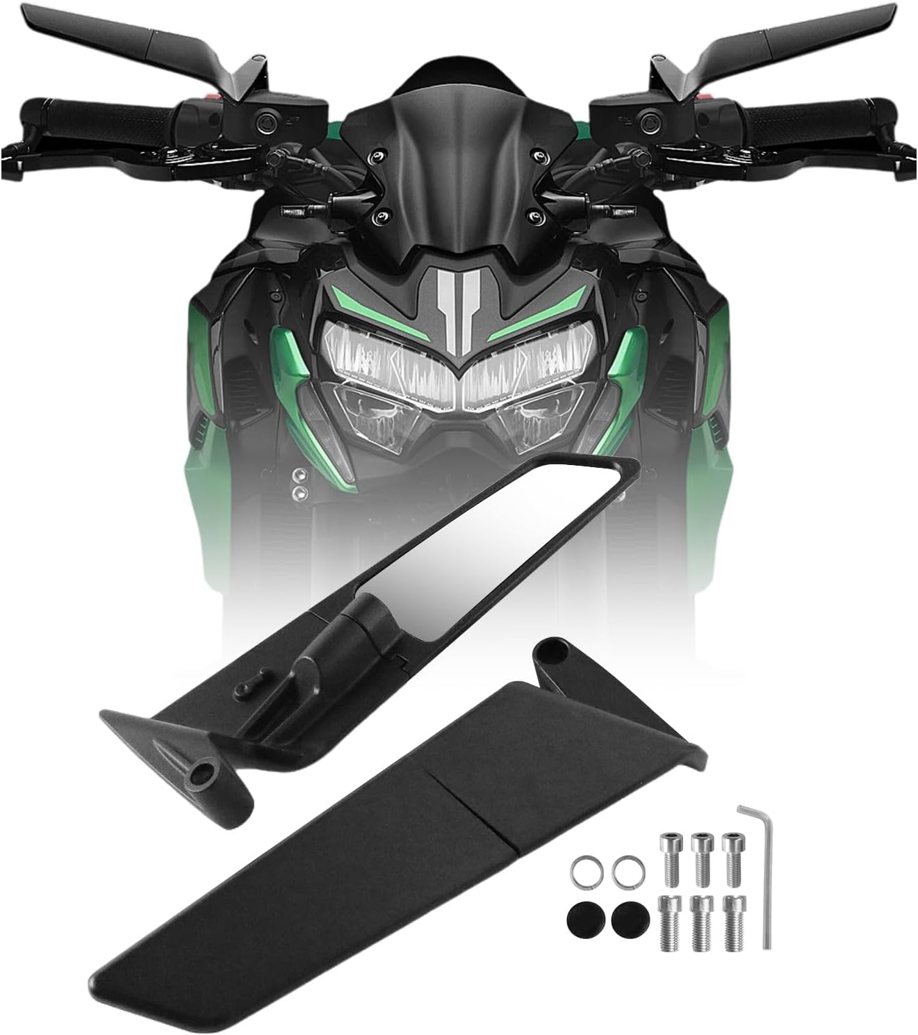 PACEWALKER Motorcycle Mirrors Universal 360 Rotatable Stealth Wind Wing Side View Mirrors for Kawasaki Z400 Z650 Z900 Z1000 Duke 125 200 250 390 690 790 1290 Yamaha MT, HONDA, SUZUKI(8mm 10mm)