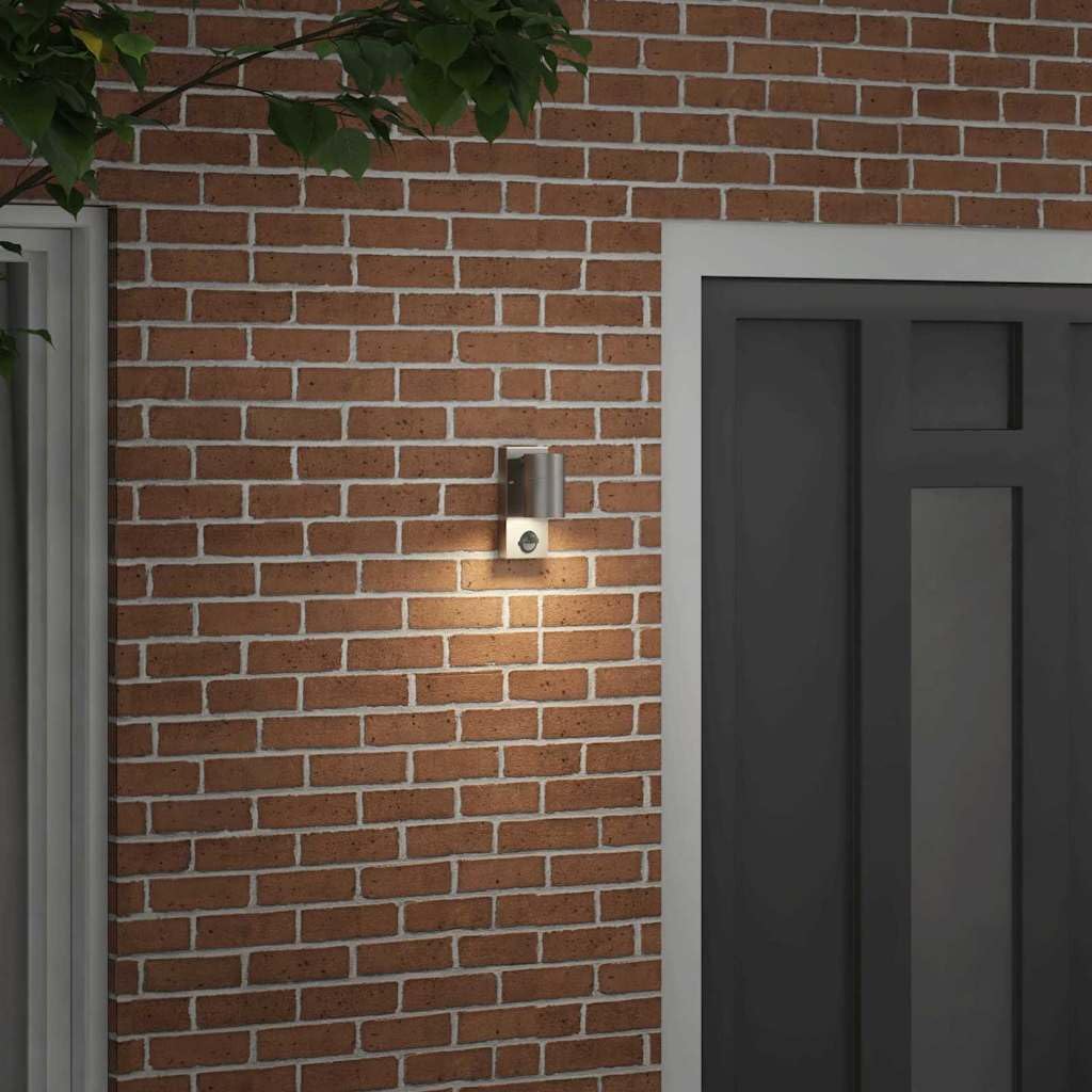 Zewnętrzna lampa ścienna ze stali nierdzewnej i szkła w kolorze srebrnym