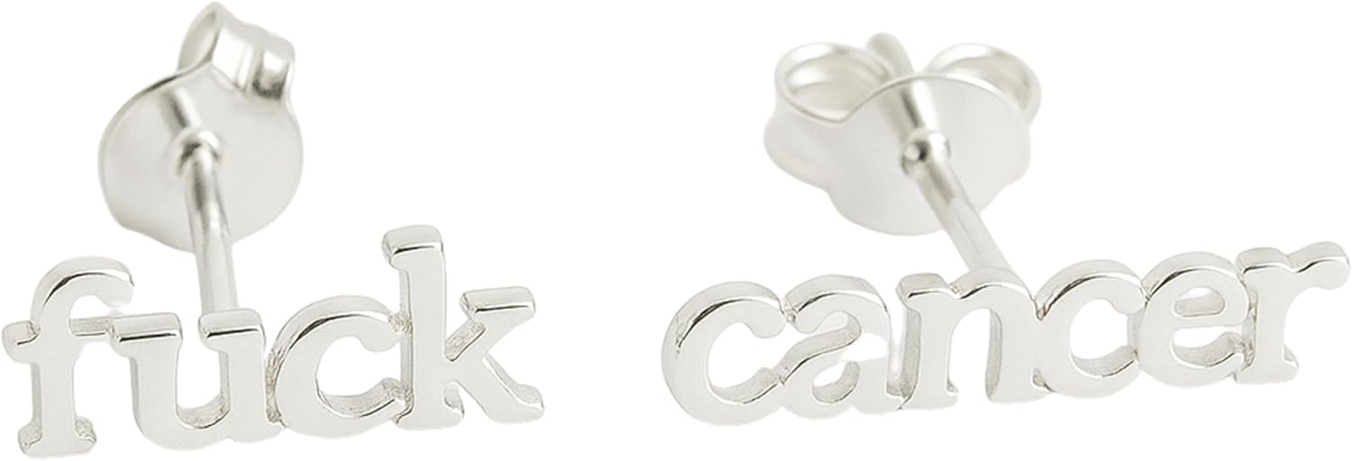 Fuck Cancer Handmade Tiny Dainty Sterling Silver Stud Earrings - Survivor Mother's Day Gift - Hypoallergenic Minimalist Jewelry Gift Ideas
