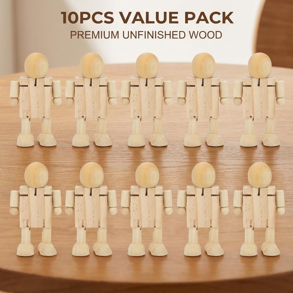 Figures Unfinished Wooden Peg Dolls, 10Pcs People Shapes Figures for DIY Painting Arts Crafts, 4.3x2.6x1.6in Mini Unfinished Doll Bodies Paintable Wood Peg Bodies Figure