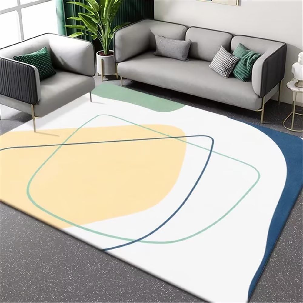 Tapis de salon jaune 180x250cm grand tapis enfant chambre motif géométrique