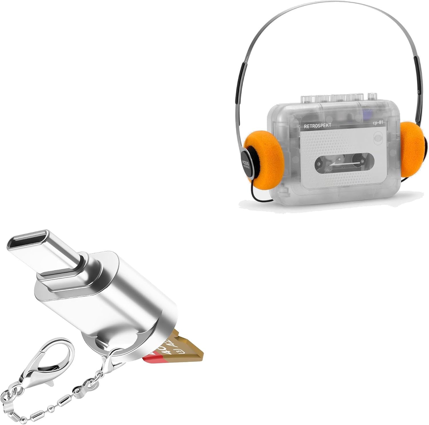 BoxWave Adapter Compatible with Retrospekt CP-81 Portable Cassette Player - Micro SD Card miniReader, USB Type-C OTG Reader USB3.0 Adapter Keychain - Metallic Silver
