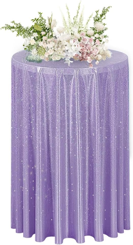 Fitable Lavender Sequin Tablecloth for Parties 60 Inch Round- Sparkle Glitter Laser Round Overlay for Baby Shower Ceremony Birthday Holiday Banquet?Best for 24-48 inch Diameter Round Table