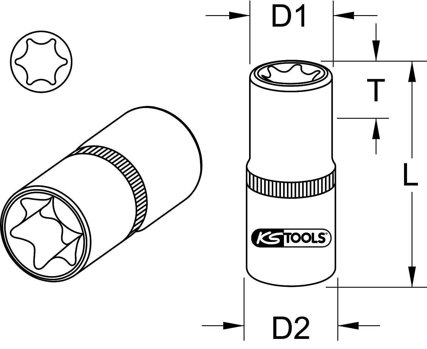 KS Tools 918.3978 3/8" Bussola Torx profilo E CHROMEplus E12