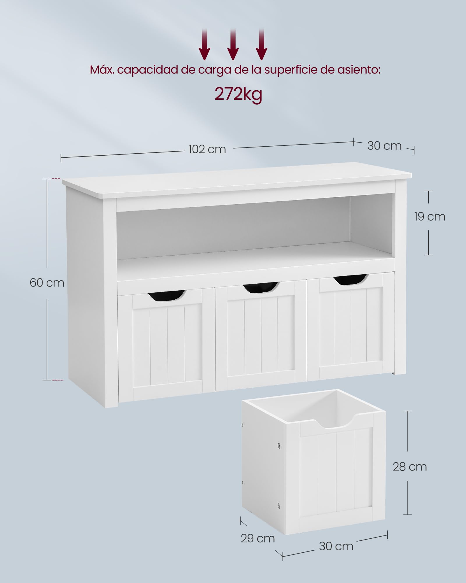 VASAGLE Estantería para Niños, Estantería Infantil, 3 Contenedores con Ruedas, Estantería de Almacenamiento, para Salón, Dormitorio, 30 x 102 x 60 cm, Blanco Nube LHS380W01