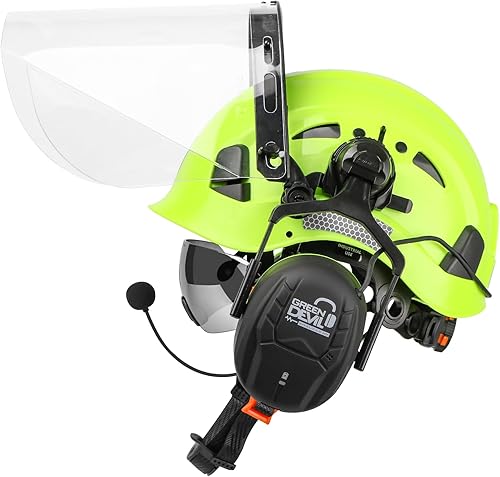 Miniatura 7 de Casco de seguridad para motosierra forestal GREEN DEVIL con orejeras Bluetooth Casco de arborista Casco duro con visera incorporada Protector facial