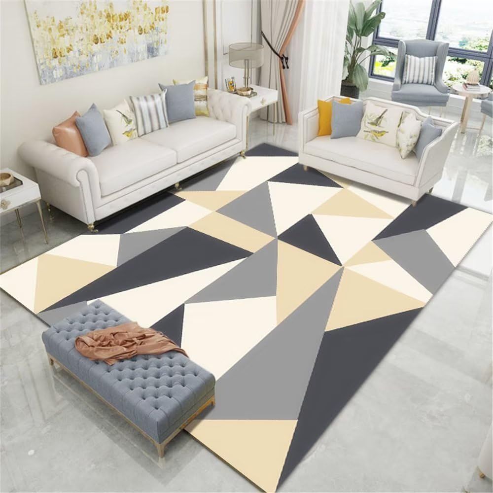 Tapis gris motif triangulaire 100x160cm pour salle à manger et chambre d'ado