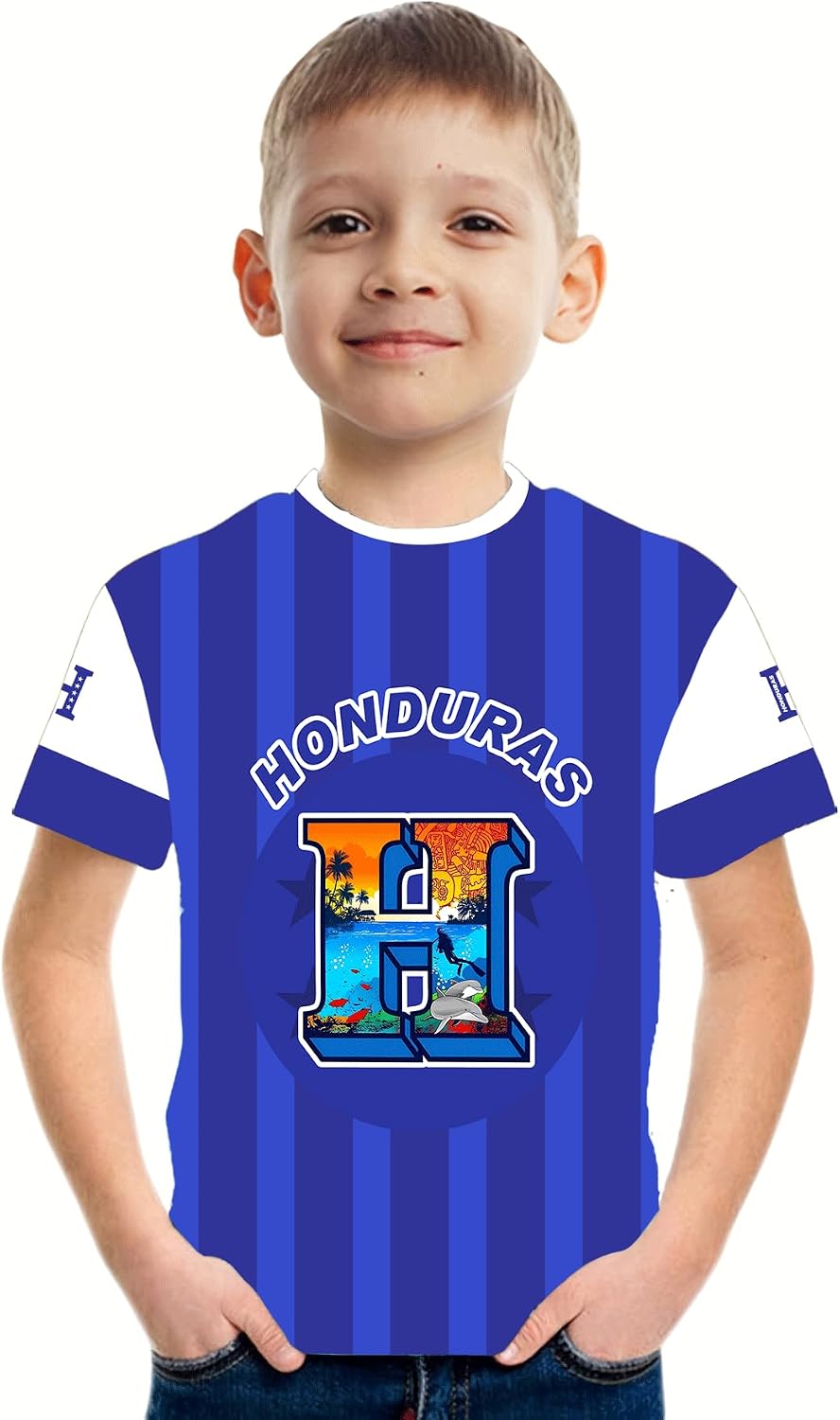 DFZ Boys’Honduras Flag T-Shirt Graphic Short Sleeve Crew Neck T-Shirt Unisex Kids Honduras Jersey