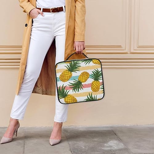 Miniatura 5 de Bolsa de maquillaje de viaje para mujer, grande, cuadrada, portátil, profesional, tren, estuche cosmético con asa, frutas de verano, piña, Frutas de