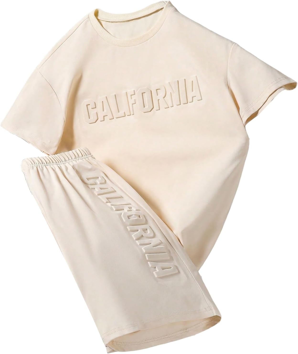 Boy's 2 Piece Going Out Outfits Letter Graphic Tracksuit Short Sleeve Tee and Shorts Matching Set