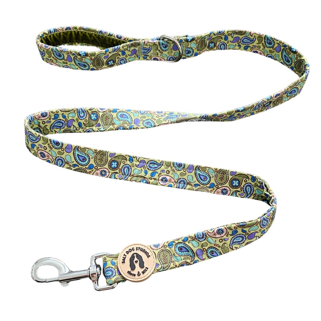 Bohemian Dog Lead –Soft Velvet Handle Dog Lead for Small, Medium, & Large Dogs – by Salt Dog Studios (Paisley, 3/4")