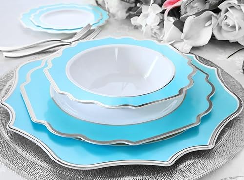 Miniatura 4 de Ocasiones juego de 320 piezas 40 invitados juego de platos de plástico desechables para fiesta de boda pesados 40 x 105 pulgadas  40 x 8 pulgadas