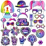 25 Pieces Glow Party Photo Props, Neon Party Photo Booth Props, Fluorescent Selfie Props, Glow in The Dark Party Photo Props Posing Props Bar Decoration