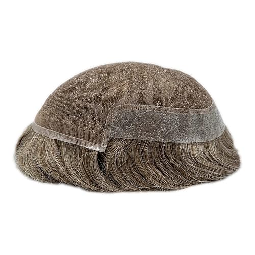 Vista 13 de Mens Toupee Remy sistema de cabello humano para hombres nudo blanqueado tupé pieza de pelo para hombres encaje francés tupé para hombres postizo 7X9