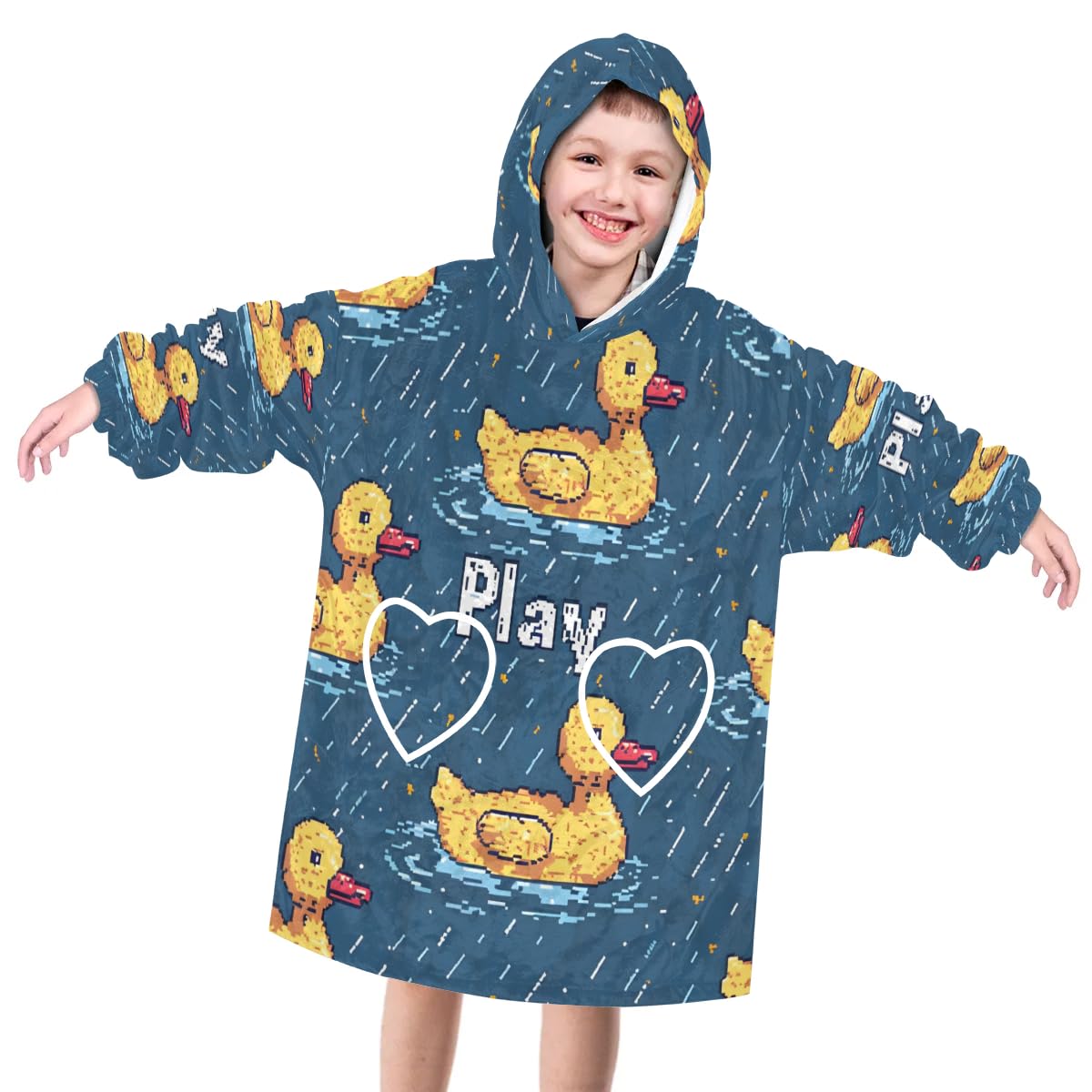 Wearable Blanket Hoodie for Kids, Riverine Duck Fleece Sweatshirt Blanket Oversized Blanket Sweatshirt with Pocket Flannel Warm Hooded Blanket 6-10 Year Old Girl Boy Gift, One Size