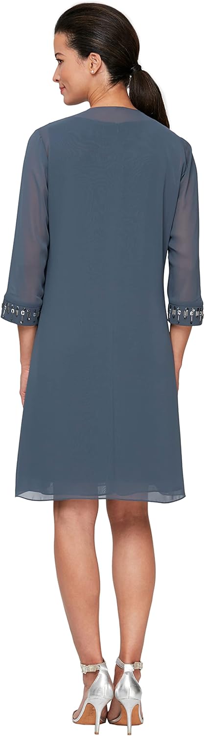 S.L. Fashions Women's Chiffon Tier Jacket Dress with Beaded Neck and Cuffs - Image 2
